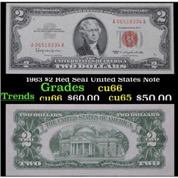 1963 $2 Red Seal United States Note Grades Gem+ CU