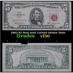 1963 $5 Red seal United States Note Grades vf++