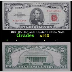 1963 $5 Red seal United States Note Grades xf