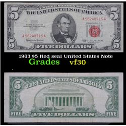 1963 $5 Red seal United States Note Grades vf++