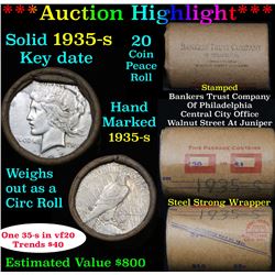 ***Auction Highlight*** Full solid date 1935-s Peace silver dollar roll, 20 coins   (fc)