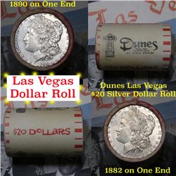 ***Auction Highlight*** Full Morgan/Peace Dunes Hotel silver $1 roll $20, 1890 & 1882 ends . . (fc)