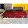 Image 2 : LUXES CHERRY VENEER 81" X 27" HALF COUCH ROSETAN VELVET INTERIOR BURIAL CASKET