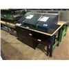 Image 1 : BLUE METAL 2 DOOR STORAGE WORK BENCH WITH CHERRY 2 DRAWER LATERAL FILE CABINET & TABLE