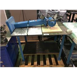 PALLET CONSISTING OF BLUE METAL 2 TIER TABLE & BLUE DUAL GRINDER/BUFFER