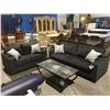 Image 1 : 2 PCE CHARCOAL GREY UPHOLSTERED SOFA & LOVESEAT SET WITH 4 CUSHIONS
