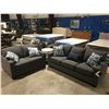Image 1 : 2 PCE BLUEISH GREY UPHOLSTERED SOFA & LOVESEAT SET WITH 5 THROW CUSHIONS