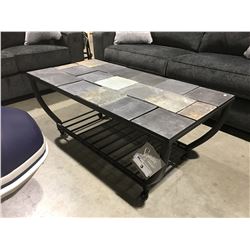 STONE TILE TOP ROLLING COFFEE TABLE