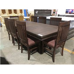 CONTEMPORARY DRIFT OAK DINING TABLE WITH 2 LEAVES & 8 CHAIRS