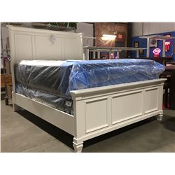 QUEEN SIZE WHITE PANEL BED (HEADBOARD, FOOTBOARD & RAILS)