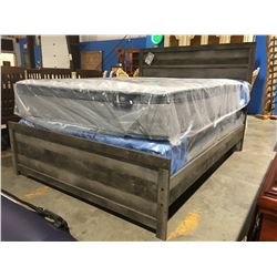 QUEEN SIZE GREY FINISH PANEL BED (HEADBOARD, FOOTBOARD & RAILS)