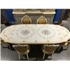 Image 2 : 11 PCE ELEGANT DINING SUITE - TABLE W/2 LEAVES, 6 CHAIRS, BUFFET & HUTCH  - FEATURES GILDED TRIM