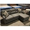 Image 1 : 2 PCE GREY UPHOLSTERED SOFA CHAISE LOUNGER WITH 2 THROW CUSHIONS
