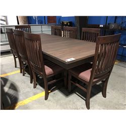 CONTEMPORARY DRIFT OAK DINING TABLE WITH 2 LEAVES & 8 CHAIRS