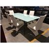 Image 1 : CONTEMPORARY WHITE & CHROME DINING TABLE SET - TABLE WITH POP-UP LEAF & 6 CHAIRS