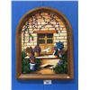 Image 1 : ARCH FRAMED ORIGINAL OIL ON CANVAS PAINTING - "COLORFUL GARDEN SCENE" - SIGNED BOTTOM LEFT CORNER