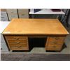 Image 1 : DOUBLE PEDESTAL OAK DESK (FRONT DOOR NEEDS HINGE)