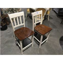 PAIR OFF-WHITE & NATURAL COUNTER HEIGHT CHAIRS