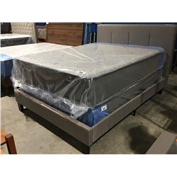 QUEEN SIZE GREY UPHOLSTERED BED (HEADBOARD, FOOTBOARD & RAILS)