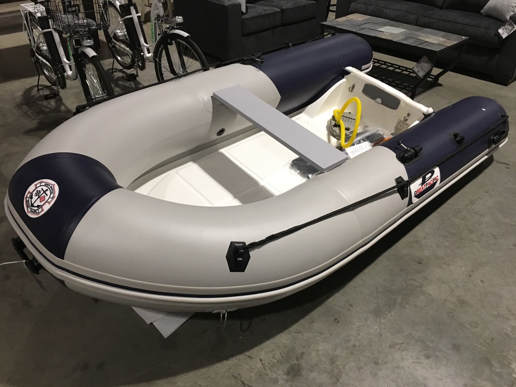 10' GREAT PACIFIC INFLATABLE BOAT WITH FIBERGLASS HARDBOTTOM COMPLETE