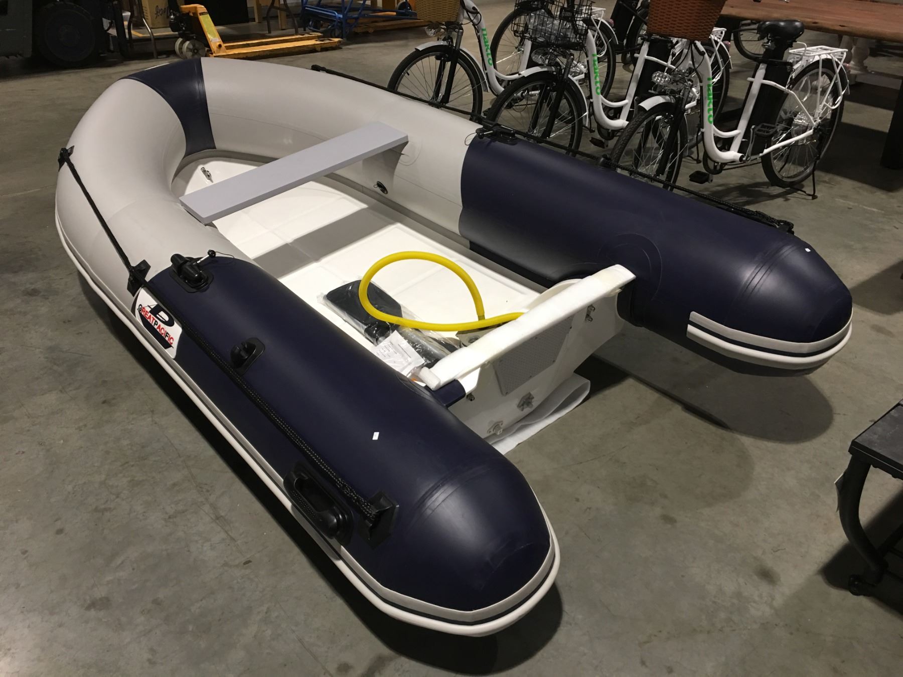 10' GREAT PACIFIC INFLATABLE BOAT WITH FIBERGLASS HARD-BOTTOM COMPLETE ...