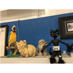 TALKING PARROT, BLACK CAT, SHAGGY DOG & PIGGY BANK