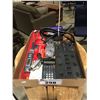 Image 1 : BOX OF ASSORTED ITEMS - BUTANE LIGHTER, PROFESSIONAL CALCULATOR, POWER BAR, BLOOD PRESSURE MONITOR,