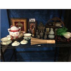 SHELF LOT OF ASSORTED DECORATIVE ITEMS