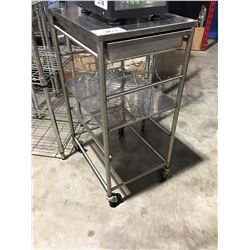 ROLLING METAL SERVICE RACK WITH WINE BOTTLE HOLDER