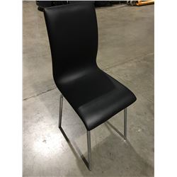 CONTEMPORARY DINING CHAIR BENT WOOD TEAK FINISH WITH CHROME LEGS & BLACK VINYL UPHOLSTERED SEAT