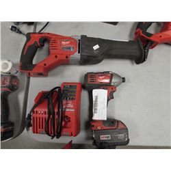 MILWAUKEE SAWZALL RECIPROCATING SAW, MILWAUKEE IMPACT DRIVER, MILWAUKEE M12/M18 CHARGER & BATTERY