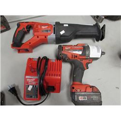 MILWAUKEE SAWZALL RECIPROCATING SAW, MILWAUKEE 1/2" SQUARE IMPACT WRENCH, MILWAUKEE M12/M18 CHARGER