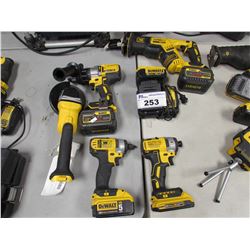 2 DEWALT 1/4" CORDLESS IMPACT DRIVERS, DEWALT 1/2" HAMMERDRILL, DEWALT SAWZALL, DEWALT CHARGER &