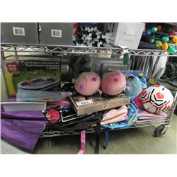 KIDS PLUSH STUFFIES, SOCCER BALL, BINDER, BACKPACKS, UMBRELLAS, INFLATABLE POOL, LITE BRITE, GONE