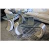 Image 1 : GLASS-TOP STONE COFFEE TABLE WITH PAIR OF MATCHING SIDE TABLES