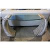 Image 1 : GLASS-TOP STONE CONSOLE TABLE