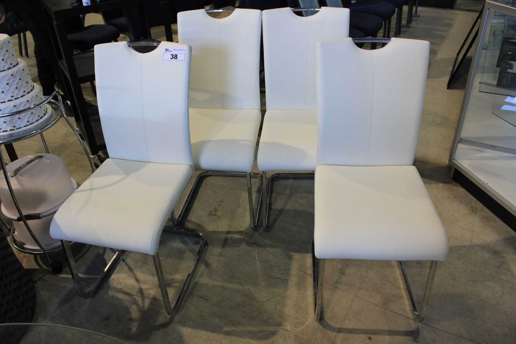 SET OF 4 WHITE & CHROME DINING CHAIRS