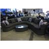 Image 1 : 3 PIECE GREY SECTIONAL PATIO SOFA SET INCLUDING GLASS TOP COFFEE TABLE AND PILLOWS