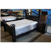 Image 1 : QUEEN SIZE DARK WOOD BED WITH NIGHTSTAND (HEADBOARD, FOOTBOARD & RAILS)