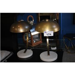 PAIR OF BRASS & STONE TABLE LAMPS