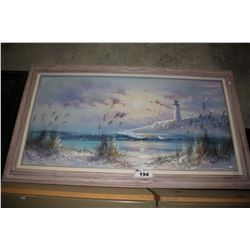 SIGNED FRAMED OIL PAINTING, DUSTY ROSE BEACH