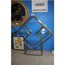 MODERN GOLD METAL & GLASS SHELVING UNIT