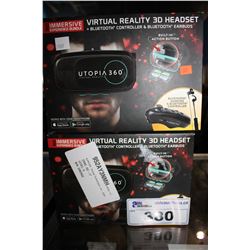 PAIR OF UTOPIA 360 VIRTUAL REALITY HEADSETS, IMMERSIVE EXPERIENCE BUNDLES