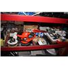 Image 2 : LARGE SHELF OF TOOLS INCLUDING BLACK&DECKER SANDER, PAINTING SUPPLIES, LIGHT BULBS AND MORE