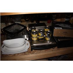 HALF SHELF OF CATERING EQUIPMENT AND DISHWARE