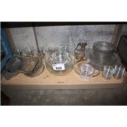 SHELF OF ASSORTED DISHWARE AND MORE