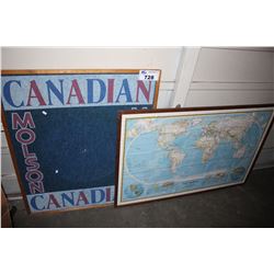 CANADIAN MOLSON FELT BOARD AND FRAMED WORLD MAP