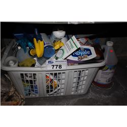 BIN OF ASSORTED CLEANING SUPPLIES