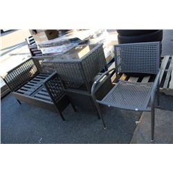 PATIO SOFA, CHAIR AND PAIR OF SIDE TABLES