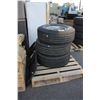 Image 2 : PALLET INCLUDING 3 TIRES AND TRUCK CAB WINDOW